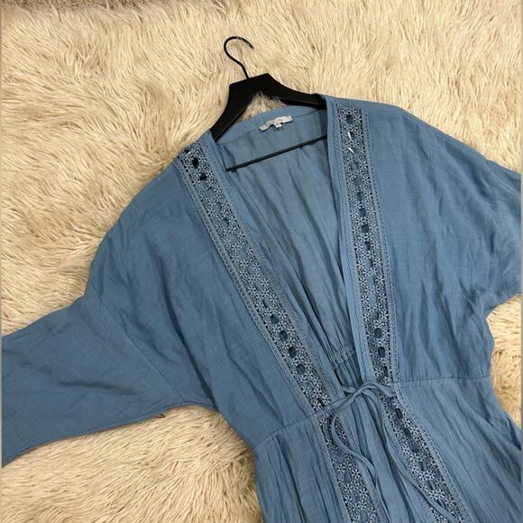 LOVE TREE paradise kimono / Duster / Beach Coverup in blue Size Medium - Picture 3 of 12